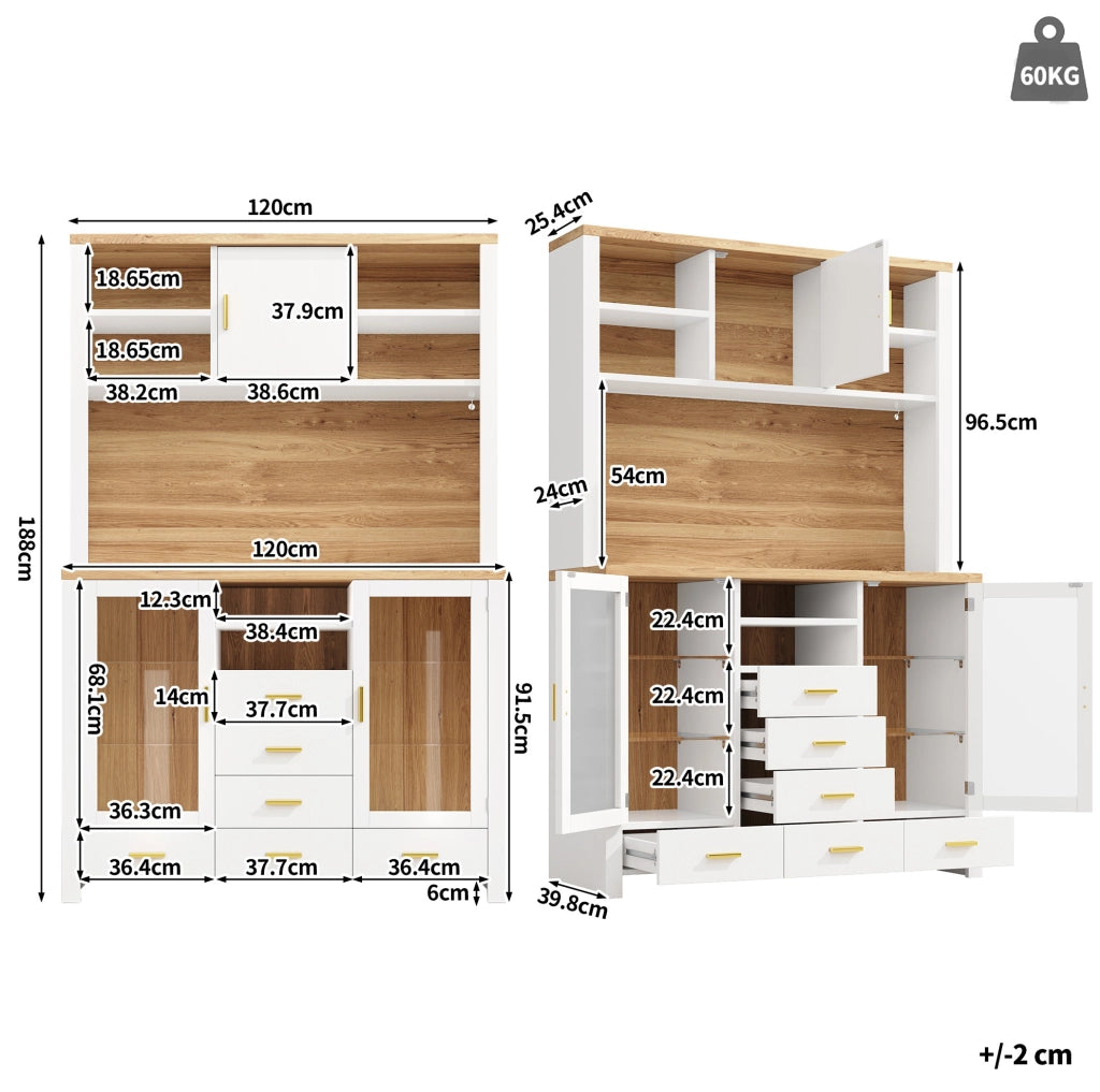 Buffet 120x40x188 cm con illuminazione LED; in MDF; bianco effetto legno