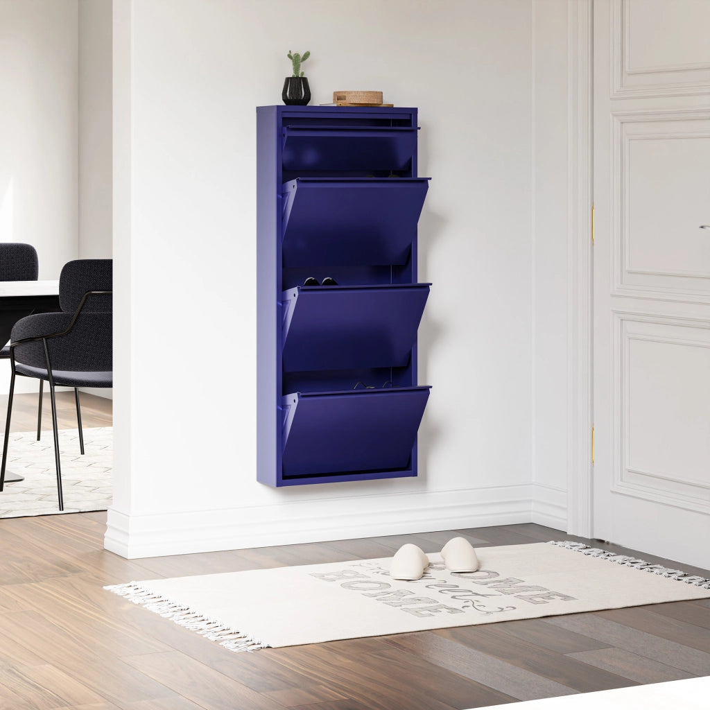 Scarpiera Sokndal con 3+1 Contenitori Ribaltabili Portascarpe in Metallo - Blu Notte [en.casa]