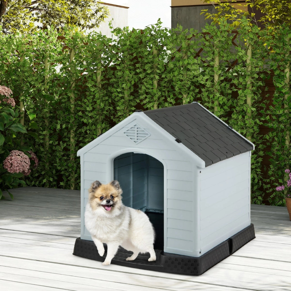 Casetta impermeabile e ventilata per cani, Cuccia con valvole d¡¯aria e pavimento rialzato Grigio
