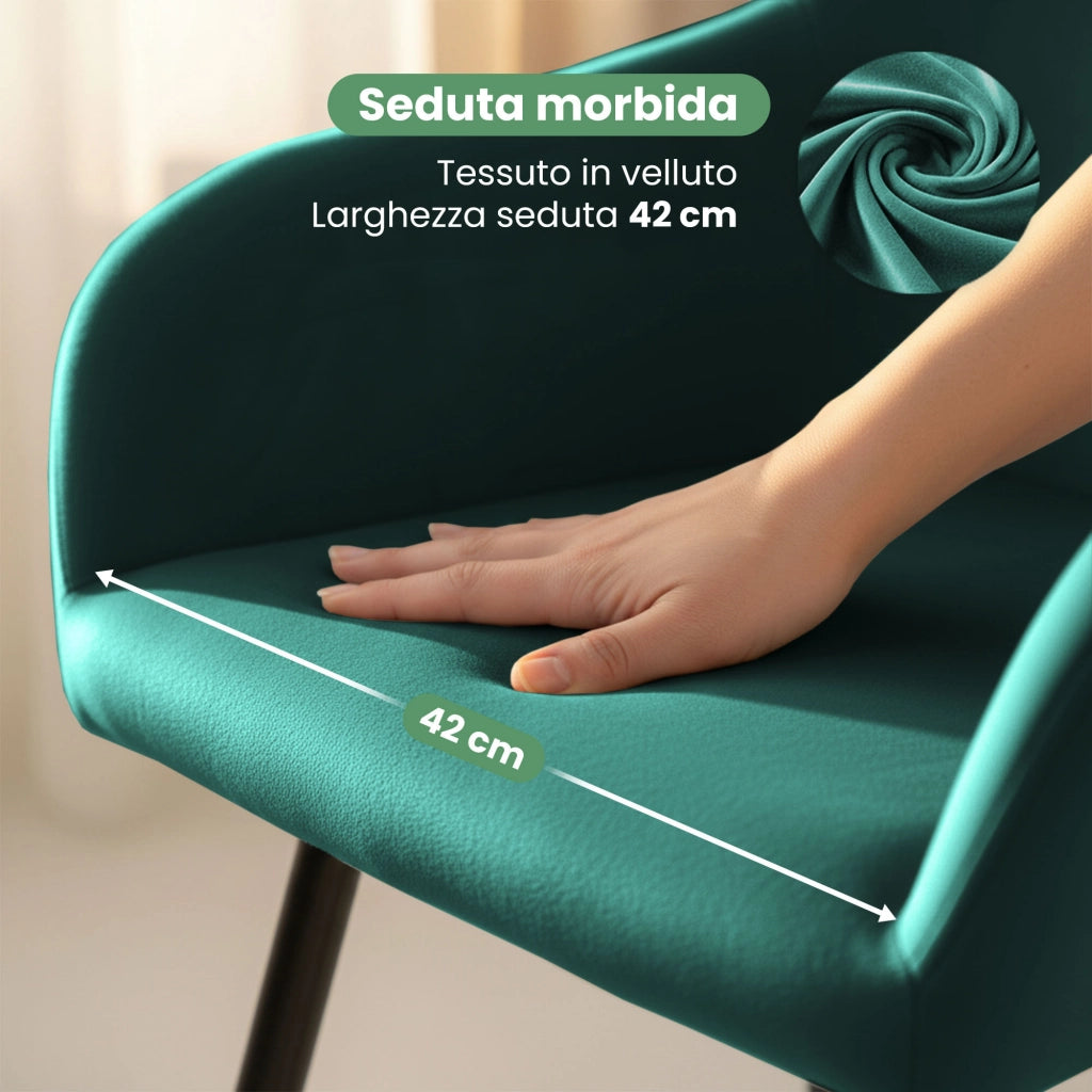 Set di 4 Sedie in velluto liscio ESTELLE Verde Bottiglia gambe nere
