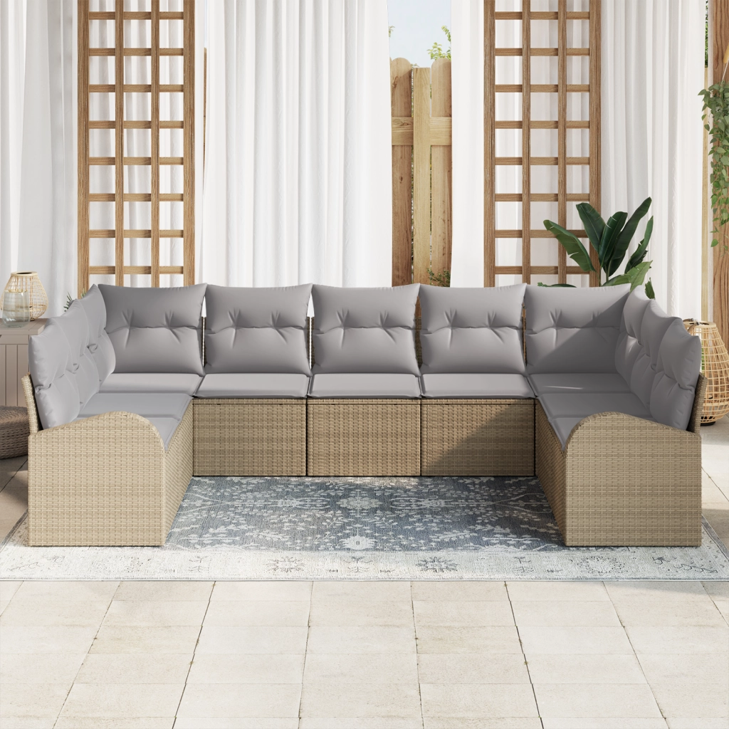 Set di divani da giardino  9 pezzi con cuscini beige in rattan