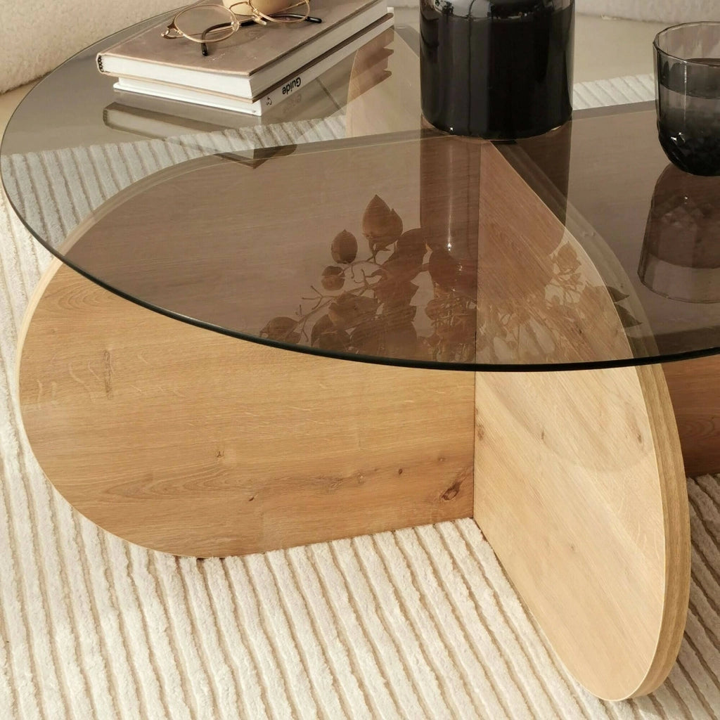 Nila, Tavolino da Salotto Effetto Fume, 75x75x35h cm Marrone Rovere