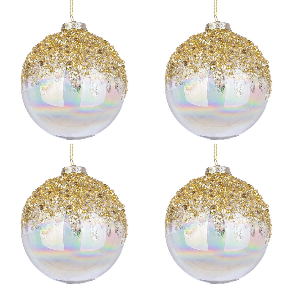 Palline di Natale in Vetro Iridescente e Brillantini Oro Alisia Diametro: 100 mm