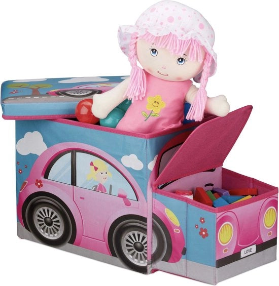 Cassa da gioco, cesta con coperchio, giochi, cassa, pieghevole, ragazzi e ragazze, design di cassa, 50 L, rosa