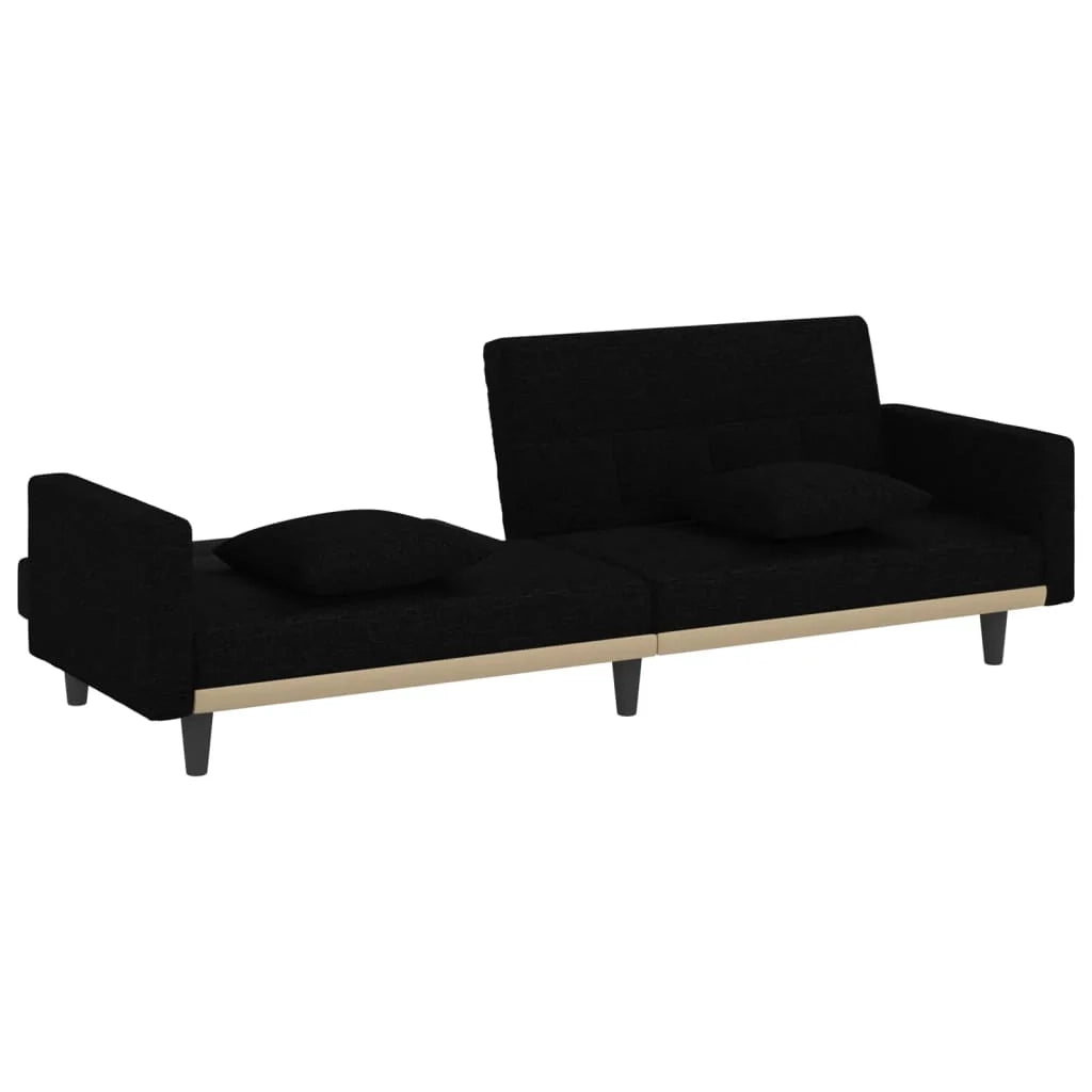 Divano letto con cuscini 220 x 100 x 53 cm tessuto nero 02_0019831