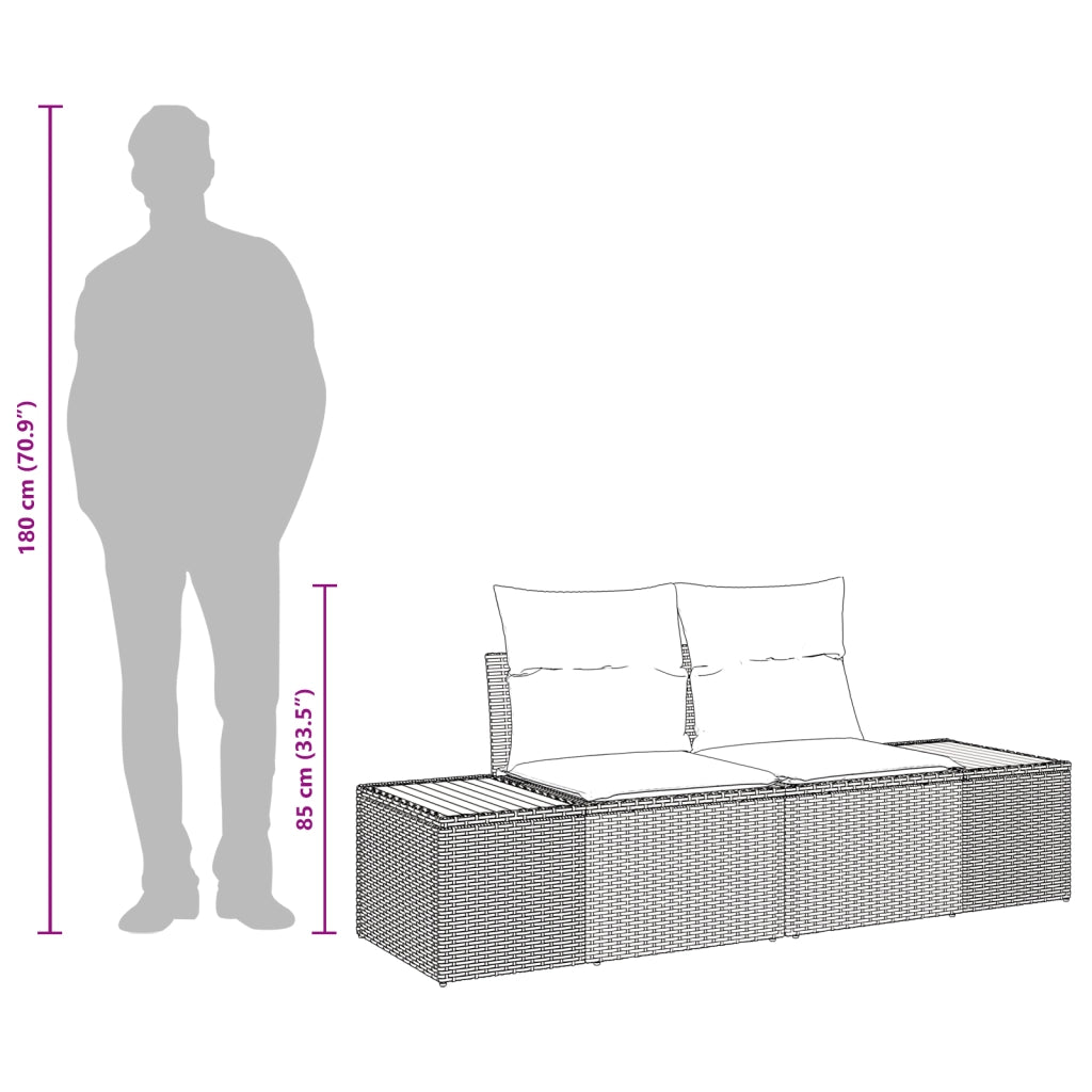 Divano da Giardino a Due Posti con Cuscini Beige in Polirattan