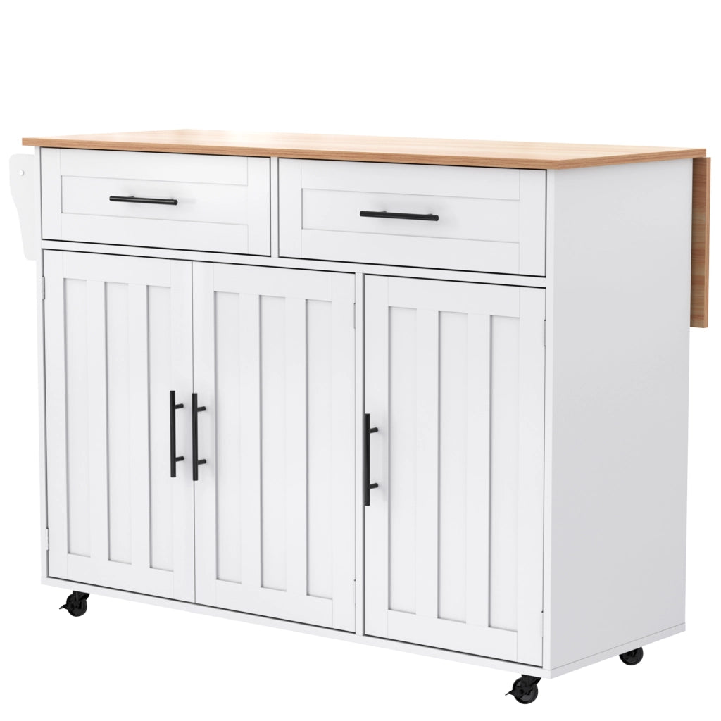 Carrello cucina con piano ribaltabile 129x71x91,5 cm, bianco/naturale, in MDF