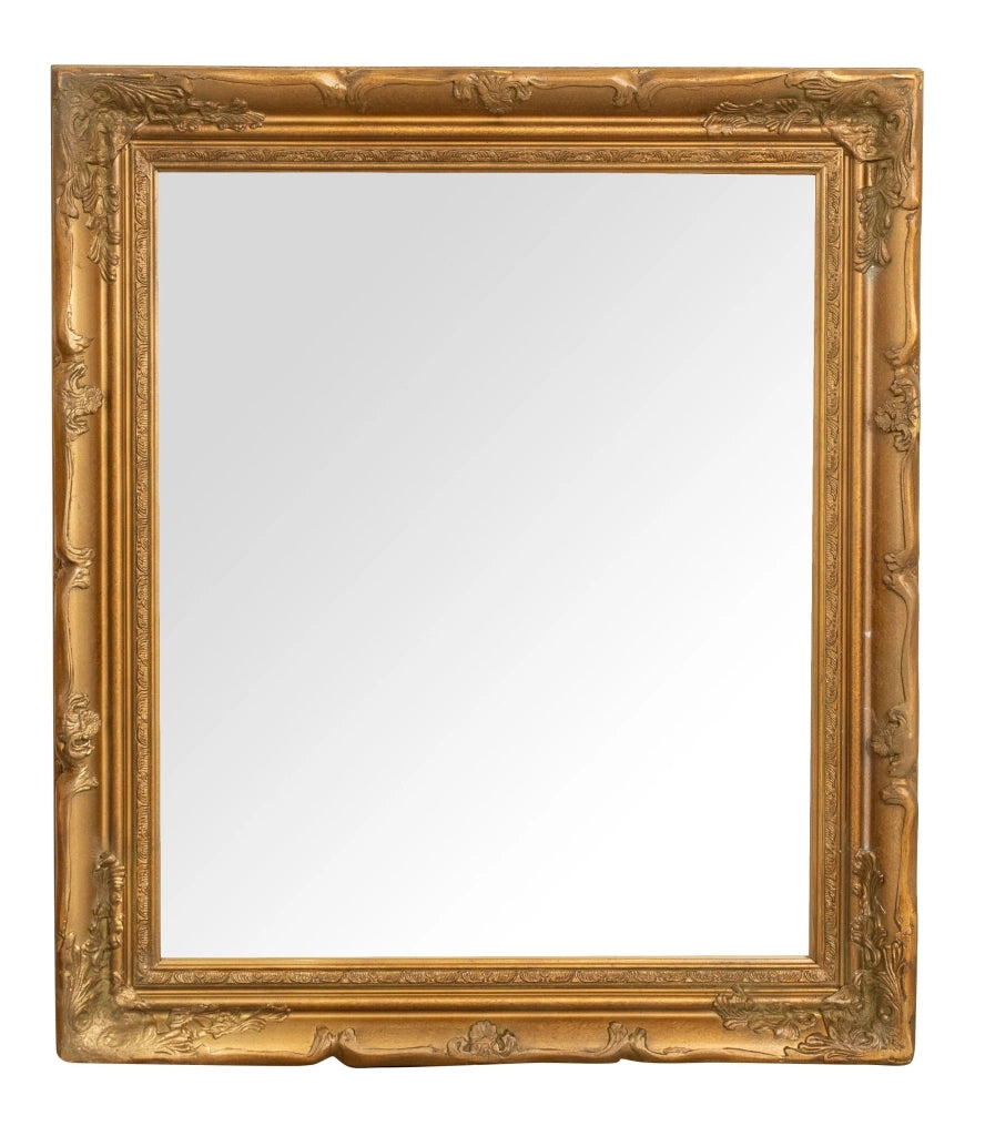 Biscottini Specchio Specchiera da parete e appendere verticale/orizzontale L64xPR4xH74 cm finitura foglia oro anticato.