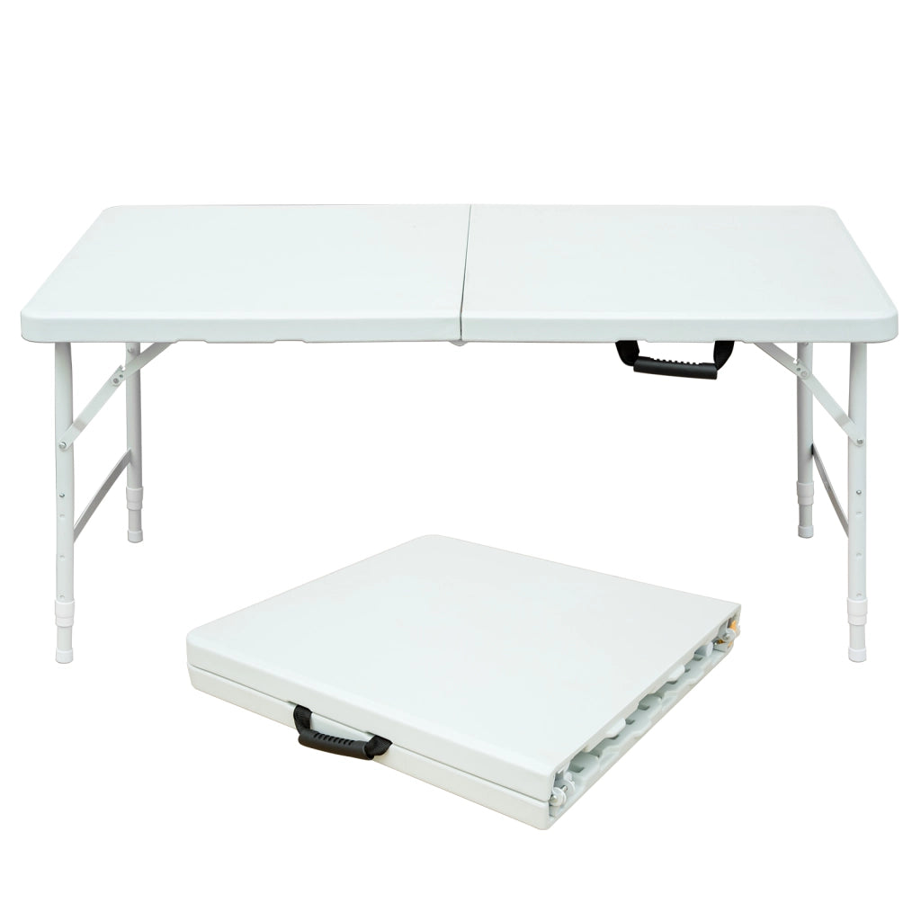 TAVOLO Pieghevole regolabile in altezza 125x61 cm Ferro e plastica Bianco