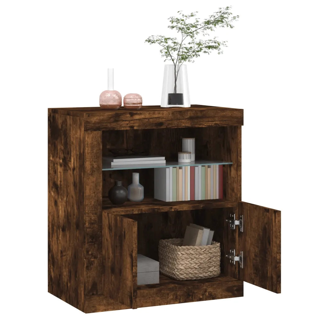 Credenza con Luci LED Rovere Fumo 60,5x37x67 cm 836620
