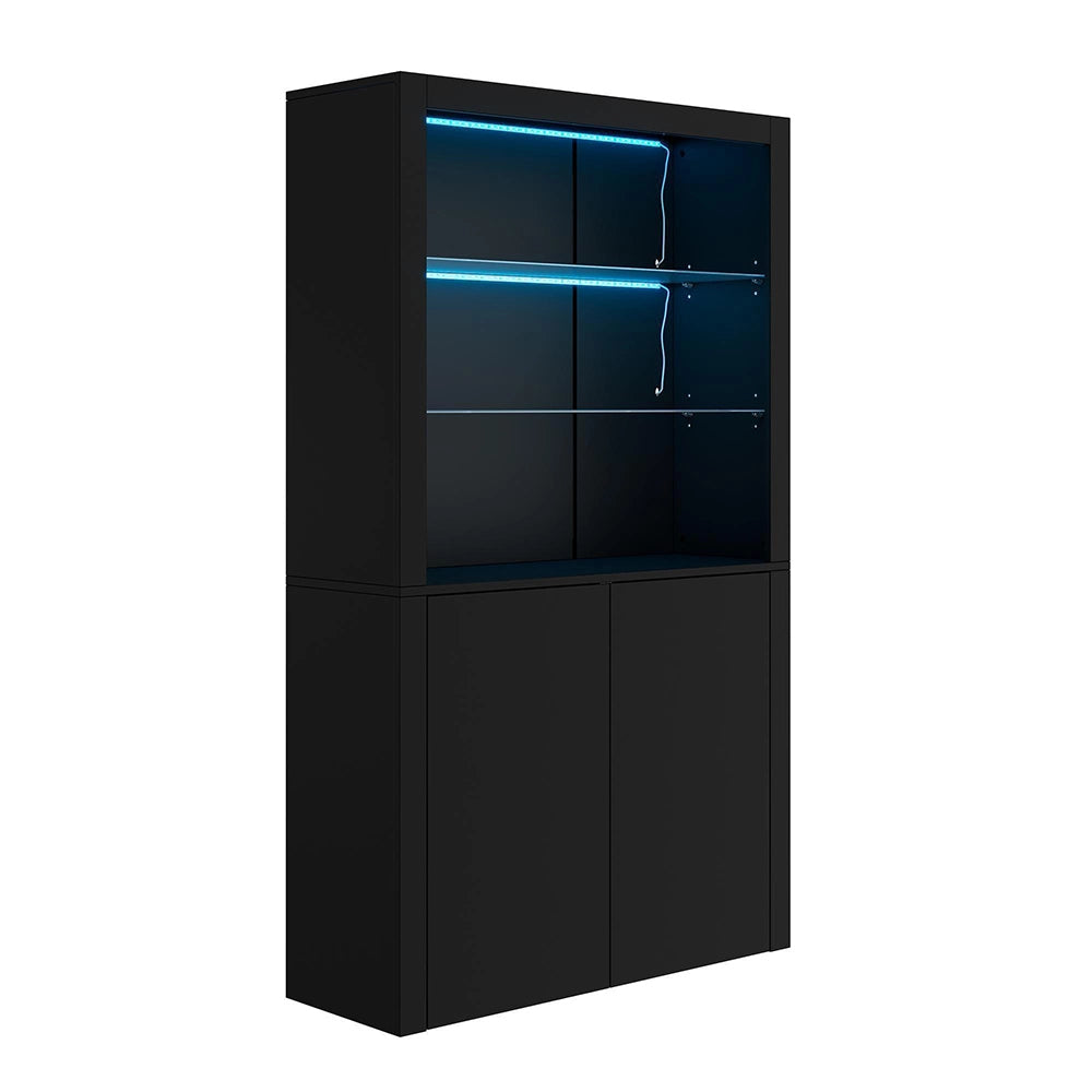 Credenza Vetrina 100x35x170cm - Xylo - Luci LED e Ripiani in Vetro, Colore Nero
