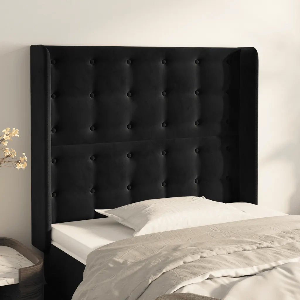 Testiera | Testata ad Orecchio Nera 103x16x118/128 cm in Velluto