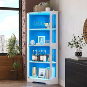Credenza alta in MDF e vetro con LED RGB, 40x40x165 cm, vetrina con 4 ante e ripiani regolabili