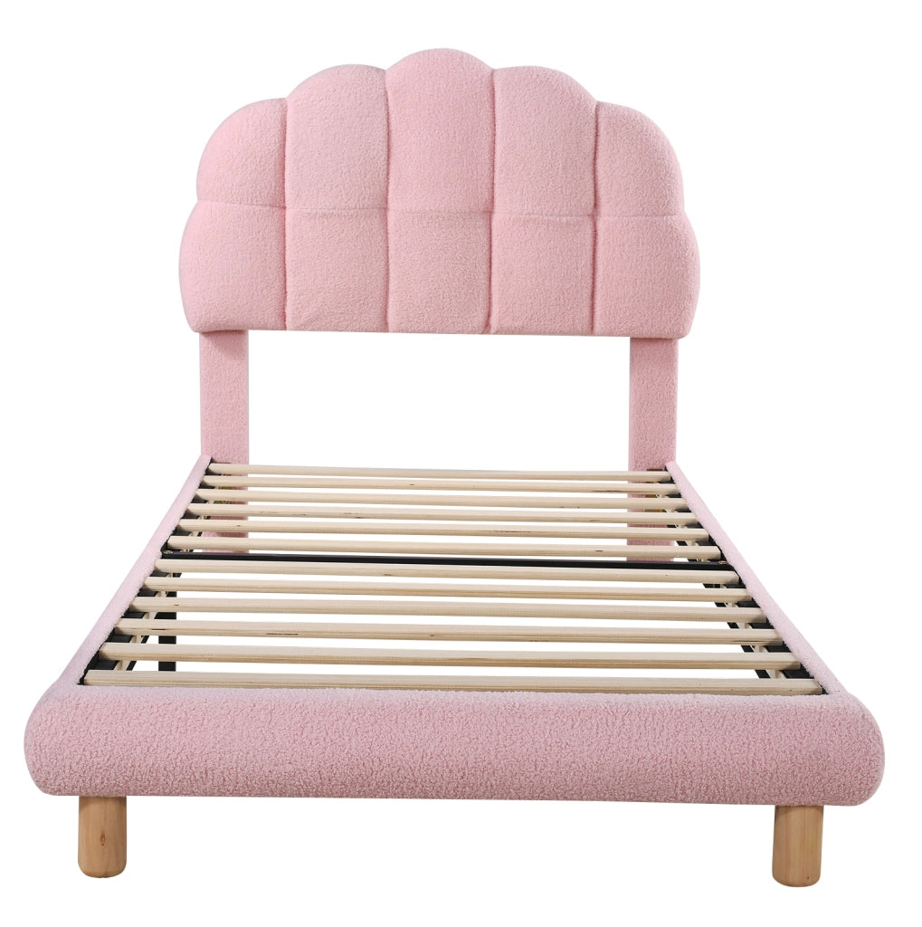 Letto singolo 90x200 cm con testiera regolabile; boucl茅; rosa