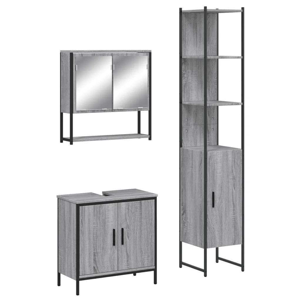 Set Mobili da Bagno 3 pz Grigio Sonoma in Legno Multistratocod mxl 91300