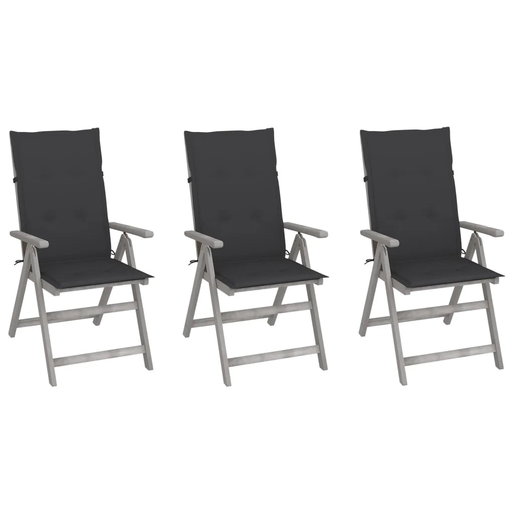 Sedie da Giardino Reclinabili 3 pz con Cuscini Massello Acacia cod mxl 20200