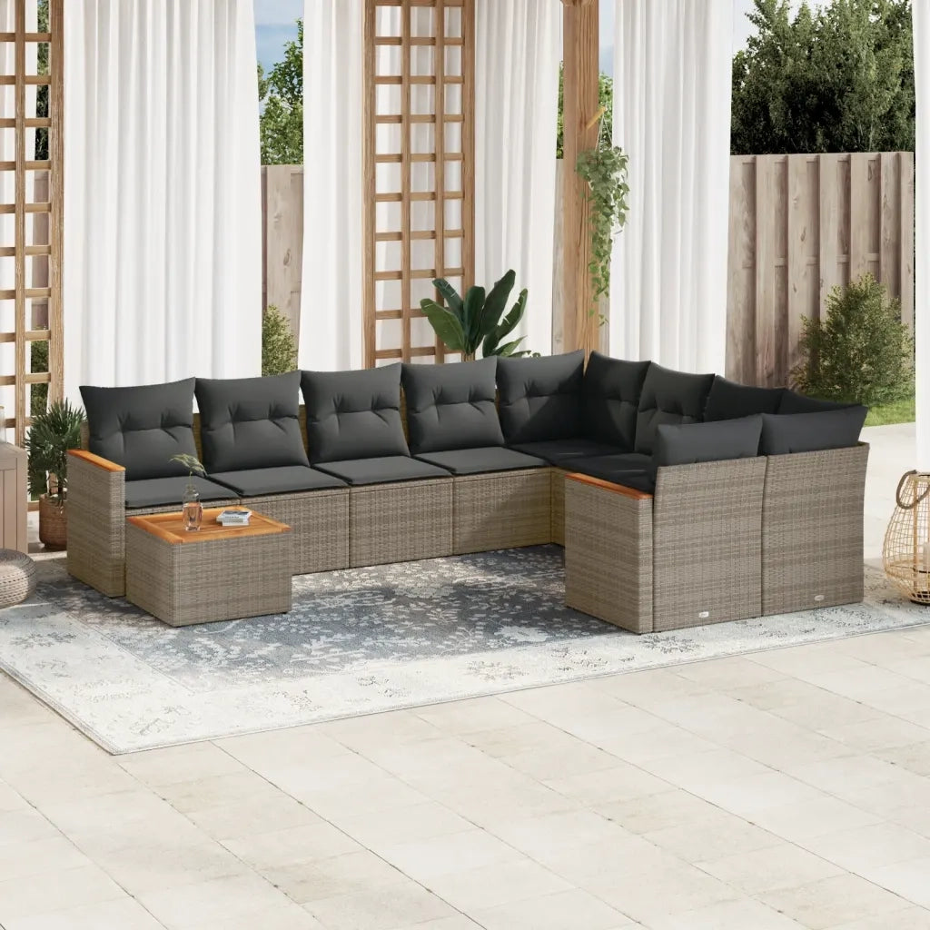 Set Divano da Giardino 10 pz con Cuscini Grigio in Polyrattan 3258721