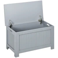 Baule Portaoggetti con Cerniere di Sicurezza, Cassapanca in Legno, Baule Porta Giocattoli, Coperchio Ribaltabile, Grigio