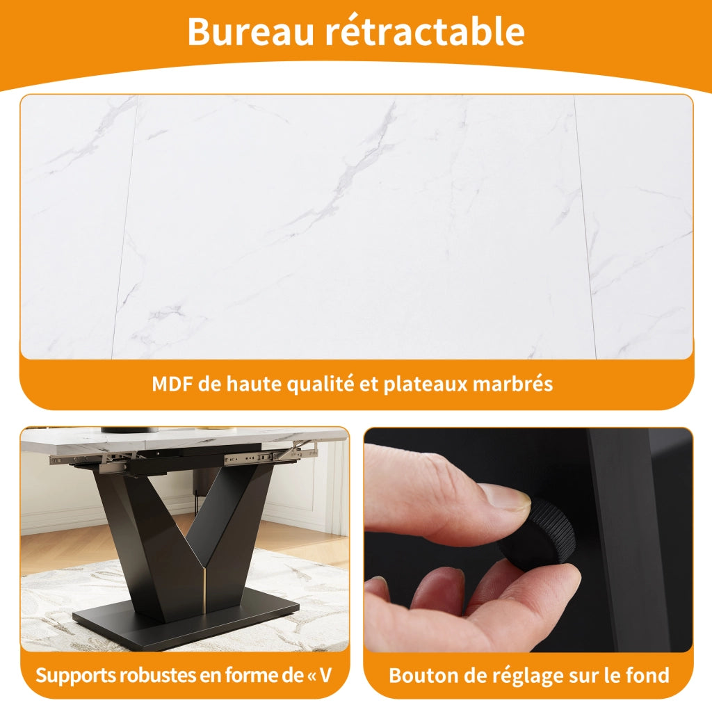 Tavolo da pranzo allungabile in MDF con struttura in metallo, per cucina e soggiorno, bianco nero, 99 × 75 × 75 cm
