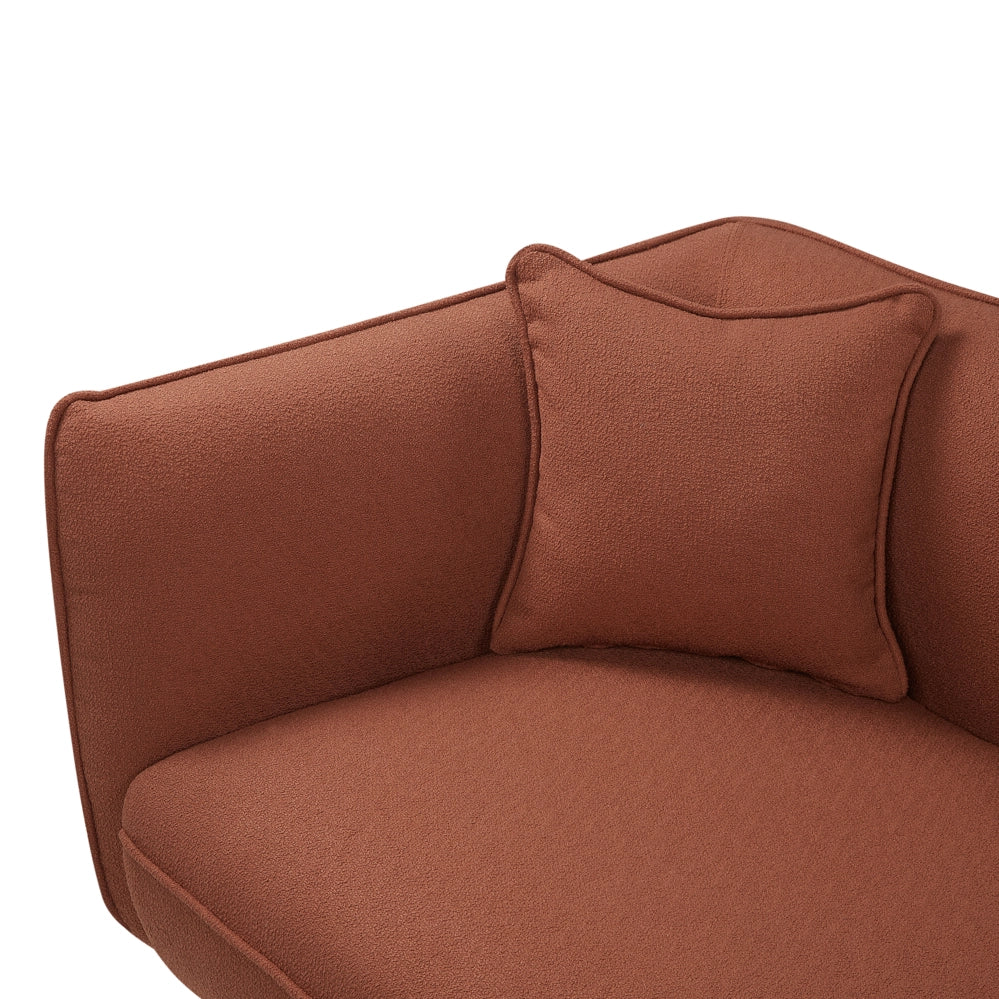 Chaise longue in tessuto bouclé rosso scuro Gambe in metallo a sinistra con cuscino Design moderno