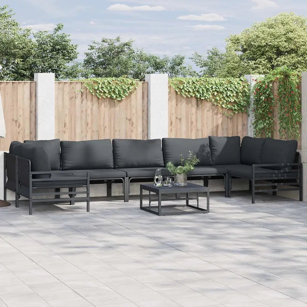 Set Divano da Giardino con cuscino 7 pcs Nero Acciaio 3378968