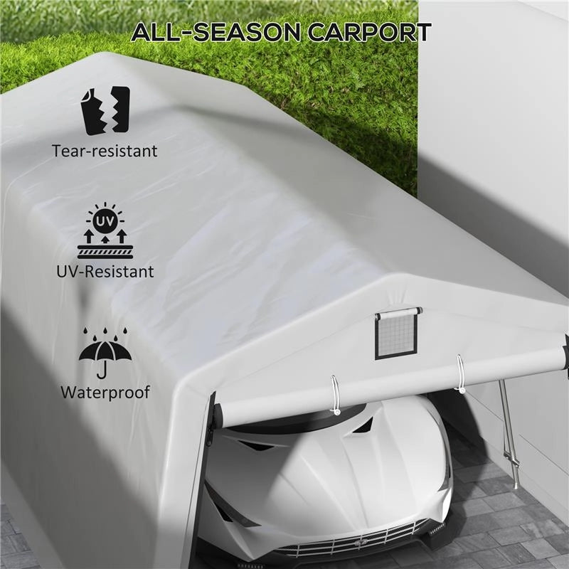 TENDONE PER AUTO E FESTE CON 2 FINESTRE LATERALI, IN ACCIAIO ZINCATO E PE, 618X265/330X240 CM, GRIGIO CHIARO