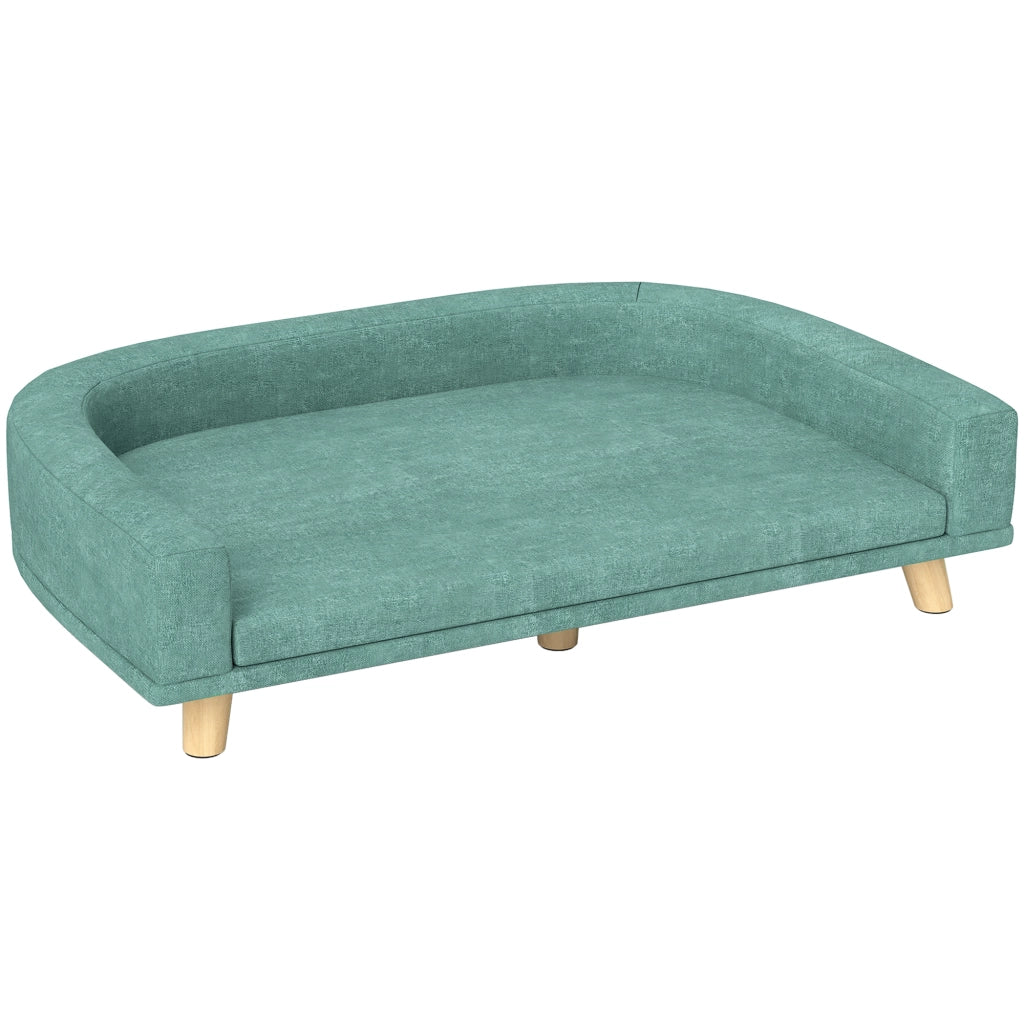 Divano per Cani Imbottito con Cuscino Rimovibile, Gambe in Legno di Pino, Verde, 98 x 67 x 25 cm