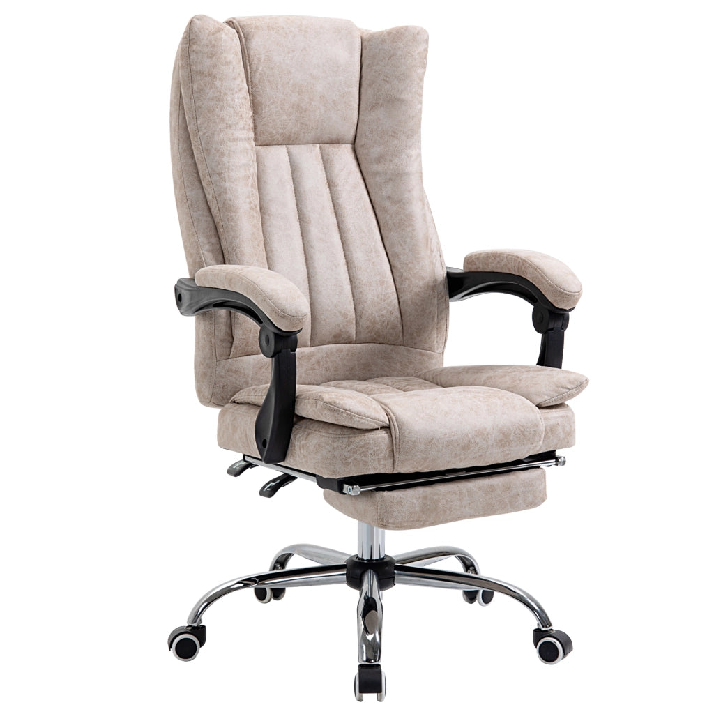 Sedia da ufficio girevole reclinabile con schienale alto poggiapiedi e altezza regolabile in microfibra beige