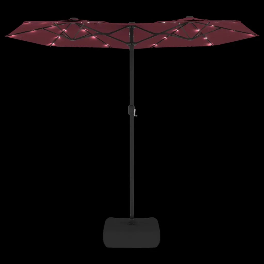 Ombrellone a Doppia Testa con LED Rosso Bordeaux 316x145 cm 362973