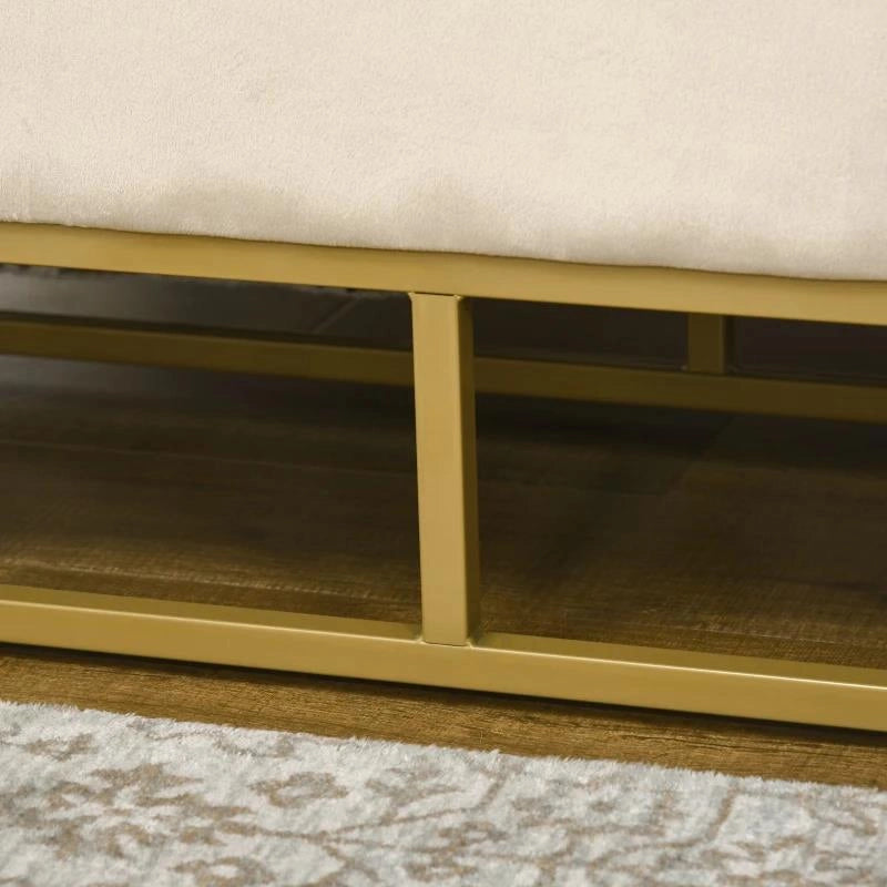 PANCA CONTENITORE RETTANGOLARE CON SEDUTA IMBOTTITA E GAMBE IN ACCIAIO, 110X44X49 CM, BEIGE