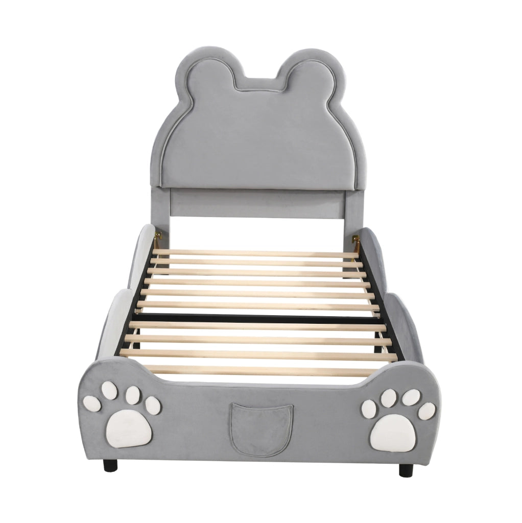 Letto imbottito per bambini a forma di orso 90x200 cm grigio