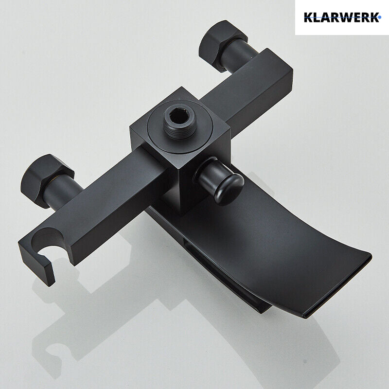 "ROSA" | Rubinetto per vasca da bagno a cascata Doccia nera|Acciaio inossidabile include doccetta e supporto|Set completo termostato vasca miscelatore