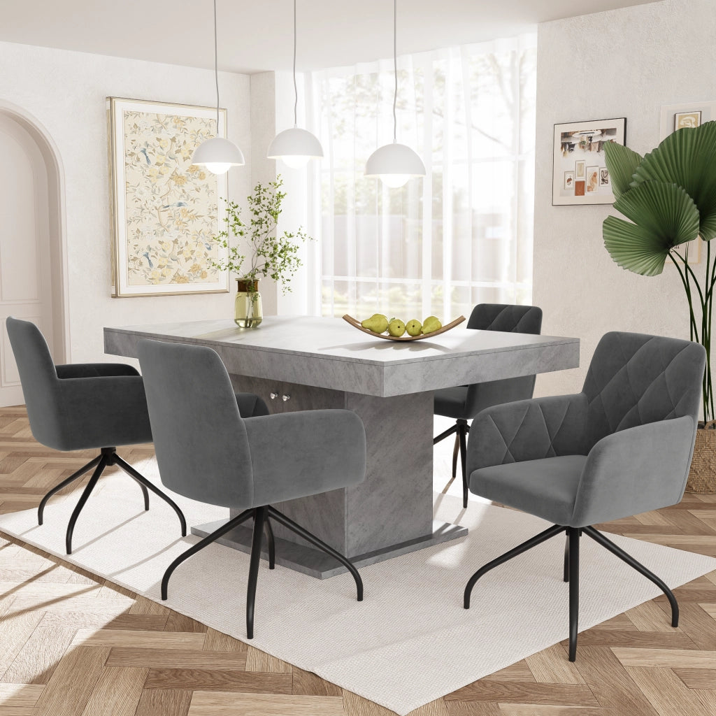 Set 4 Sedie da Pranzo Girevoli Imbottite ¨C MINIMAL ¨C Velluto Antracite, Gambe in Metallo