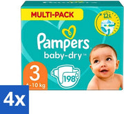 4 x Luiers per Bambino - Asciutti - Luiers per Bambini - Taglia 3 (6-10 kg) - 198 Luiers - Luiers per Bambini - Luiers Taglia 3 - Luiers contro le Lachrimazioni - Luiers per Bambini