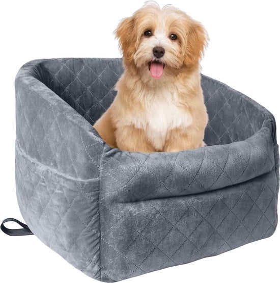 Sedile per cani per piccoli e medi cani - sollevatore per cani migliorato con guanciali rimovibili e lavabili, cintura di sicurezza e tasche di stoccaggio pratiche