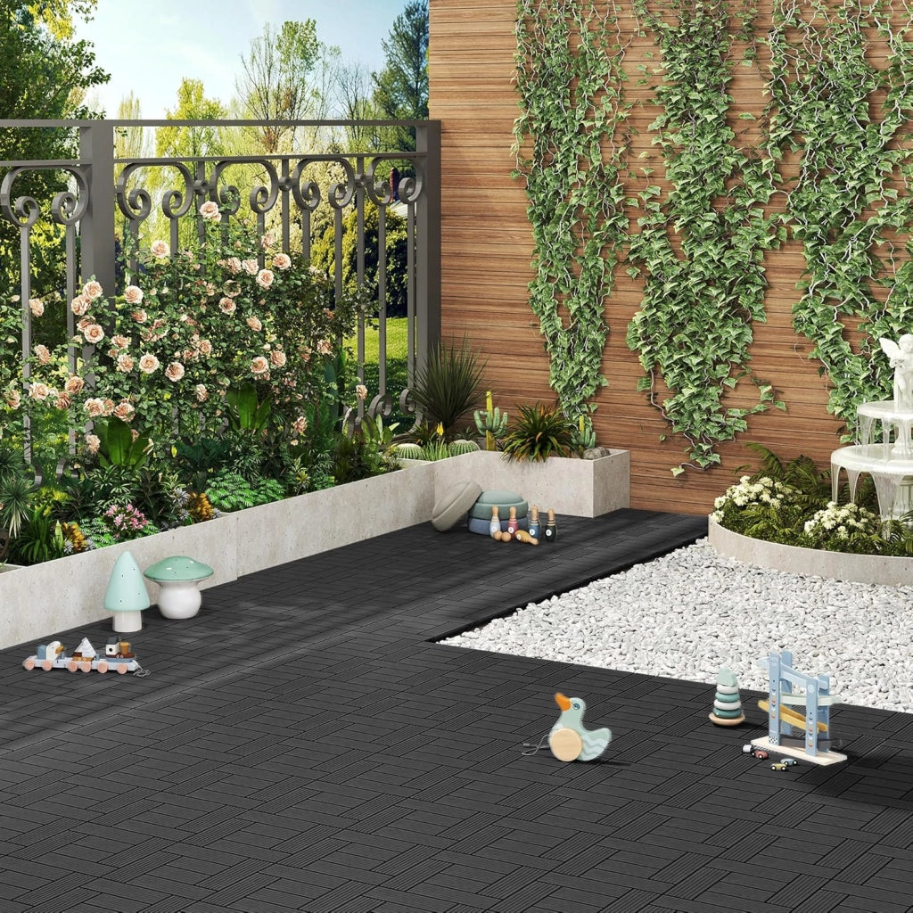 Pavimenti da Esterno Balcone/Giardino/Terrazza Piastrelle ad Incastro in WPC, Legno Composito Antracite (22 Pannelli / 2 ㎡)