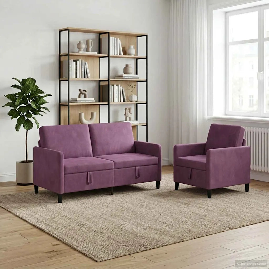 Set di Divani con Storage 2 pz Viola Poliestere 3429203
