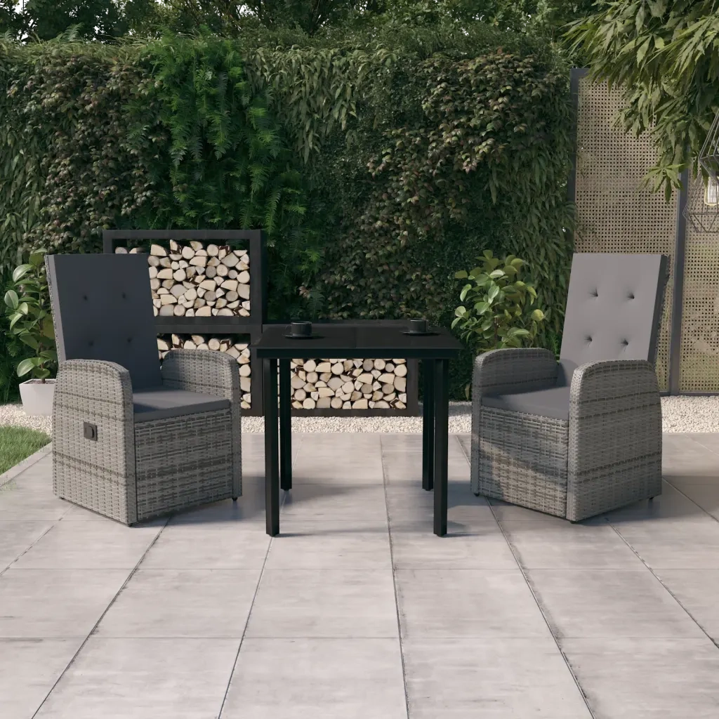 Set Mobili da Pranzo per Giardino 3 pz con Cuscini Grigio cod mxl 39857