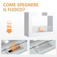 Caminetto a Bioetanolo da Tavolo 2000W in Acciaio Inossidabile Inodore con Vetro 78 x 25 x 58 cm Bianco