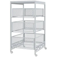 Carrello Portaoggetti a 3 Livelli in Truciolato e Acciaio, 34x29.5x57.5 cm, Bianco