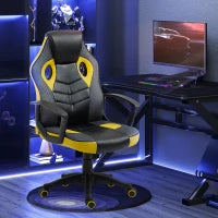 Sedia Gaming Ergonomica, Poltrona da Ufficio Girevole con Rotelle in Similpelle Nera e Gialla, Altezza Regolabile