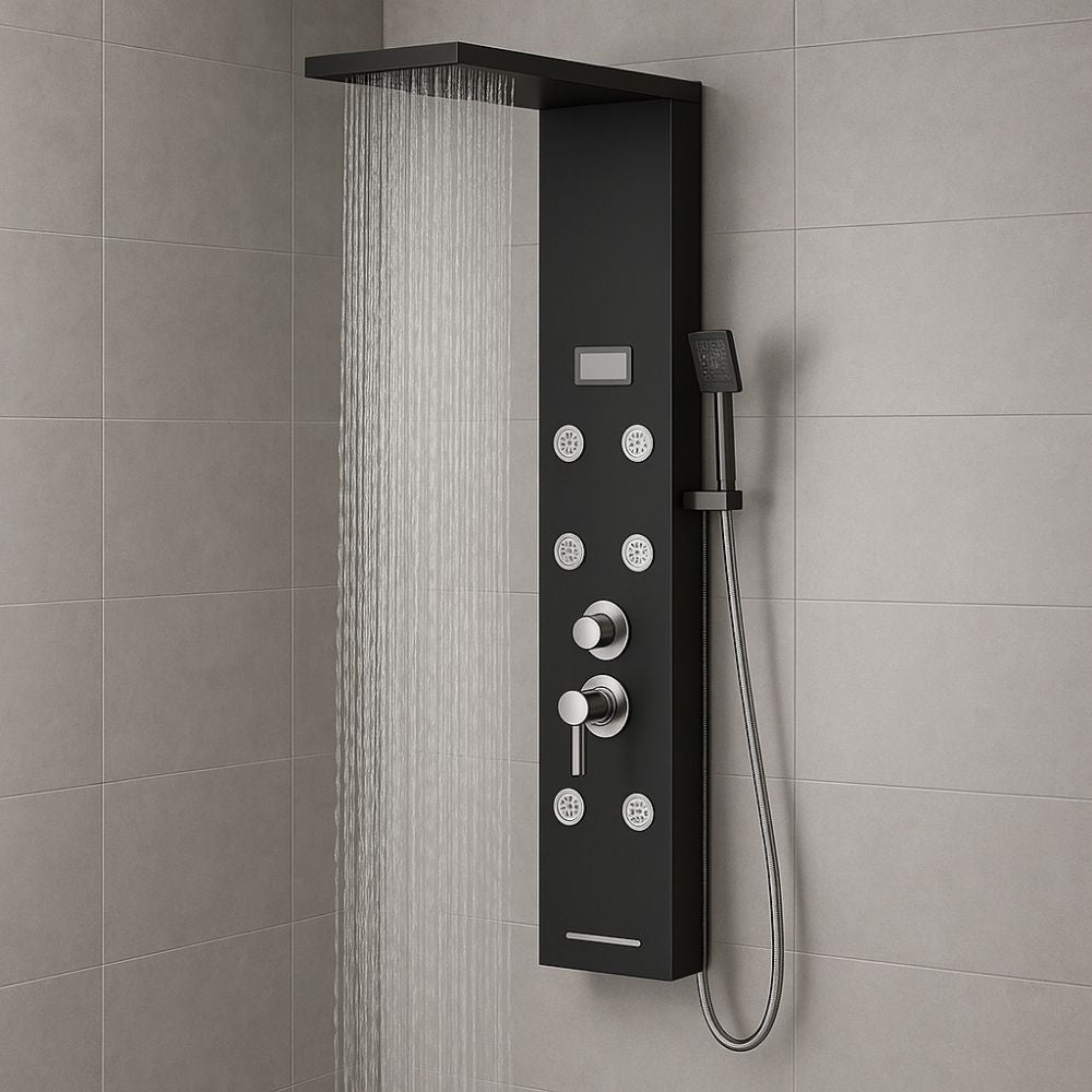 Colonna doccia york acciaio 4 funzioni display controllo temperatura 2 finiture *** finitura- nero, confezione 1