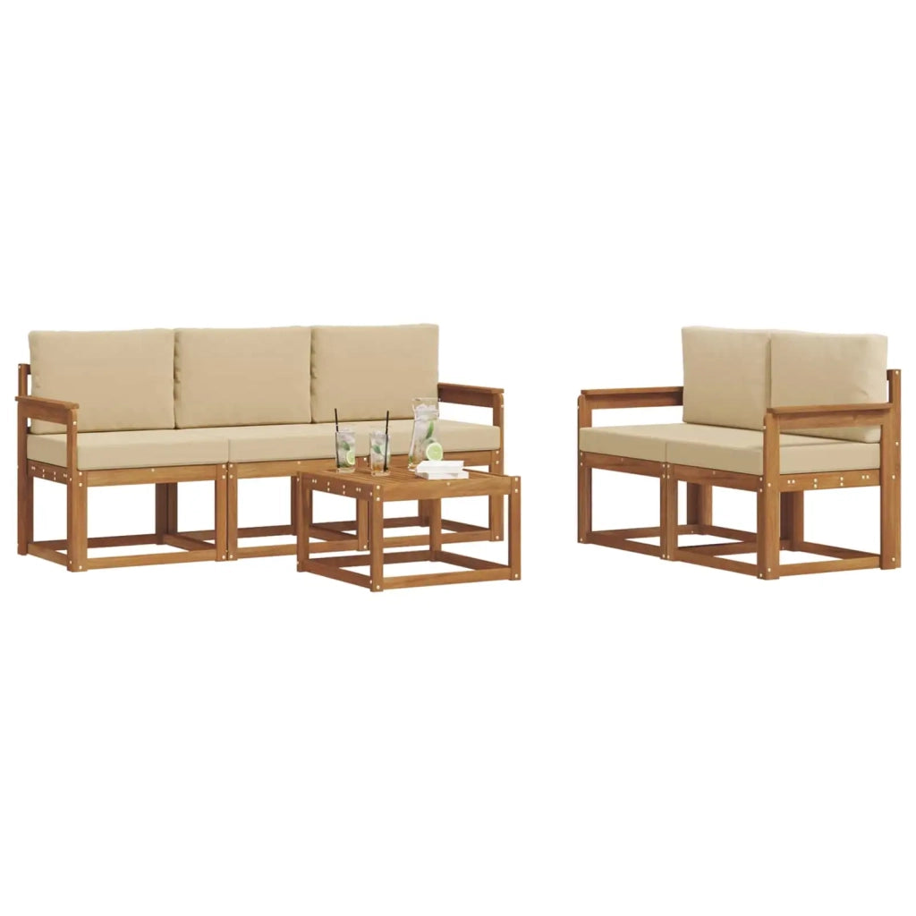 Set di divani da esterno con cuscino 6 pcs Naturale e Beige 3366001
