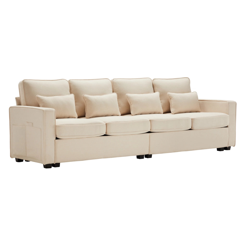 Sofa a 4 posti in effetto lino; beige; 264x83x87 cm