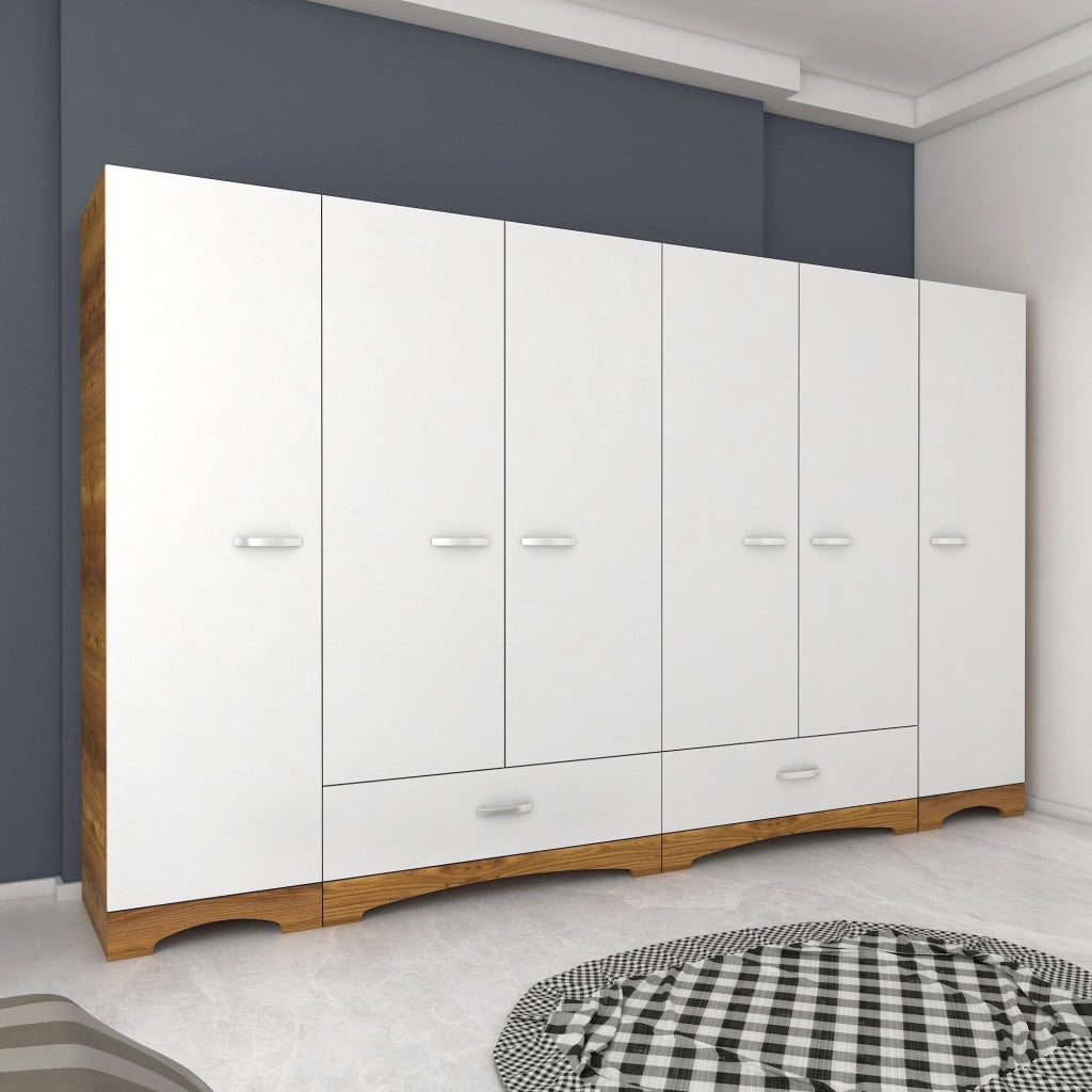 Armadio Camera da Letto Madruzzo, Guardaroba Grande 10 Ripiani, 243x181h cm Bianco