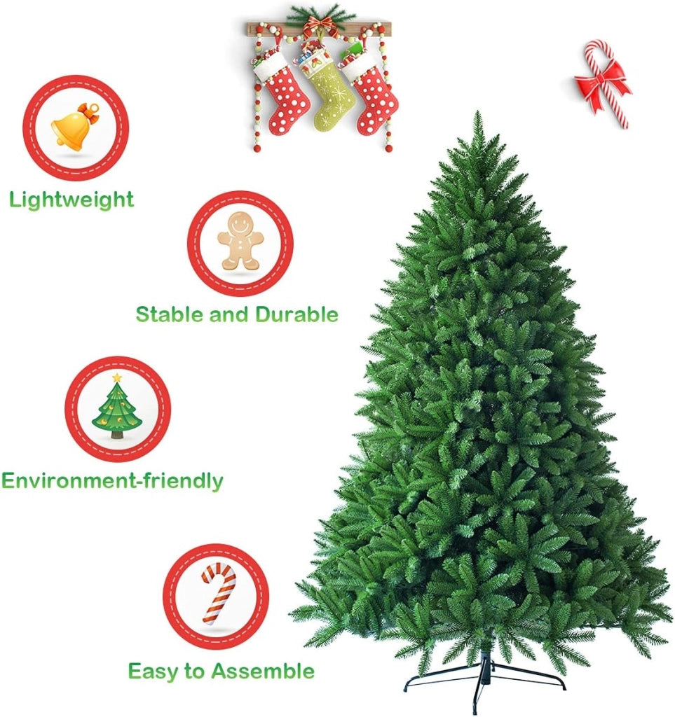 Albero di Natale 150/180 cm Verde Artificiale in PVC/PE con Base in Ferro, Utilizzato per Feste, Case, Uffici, Negozi, Bar, Scuole, Rami Spessi