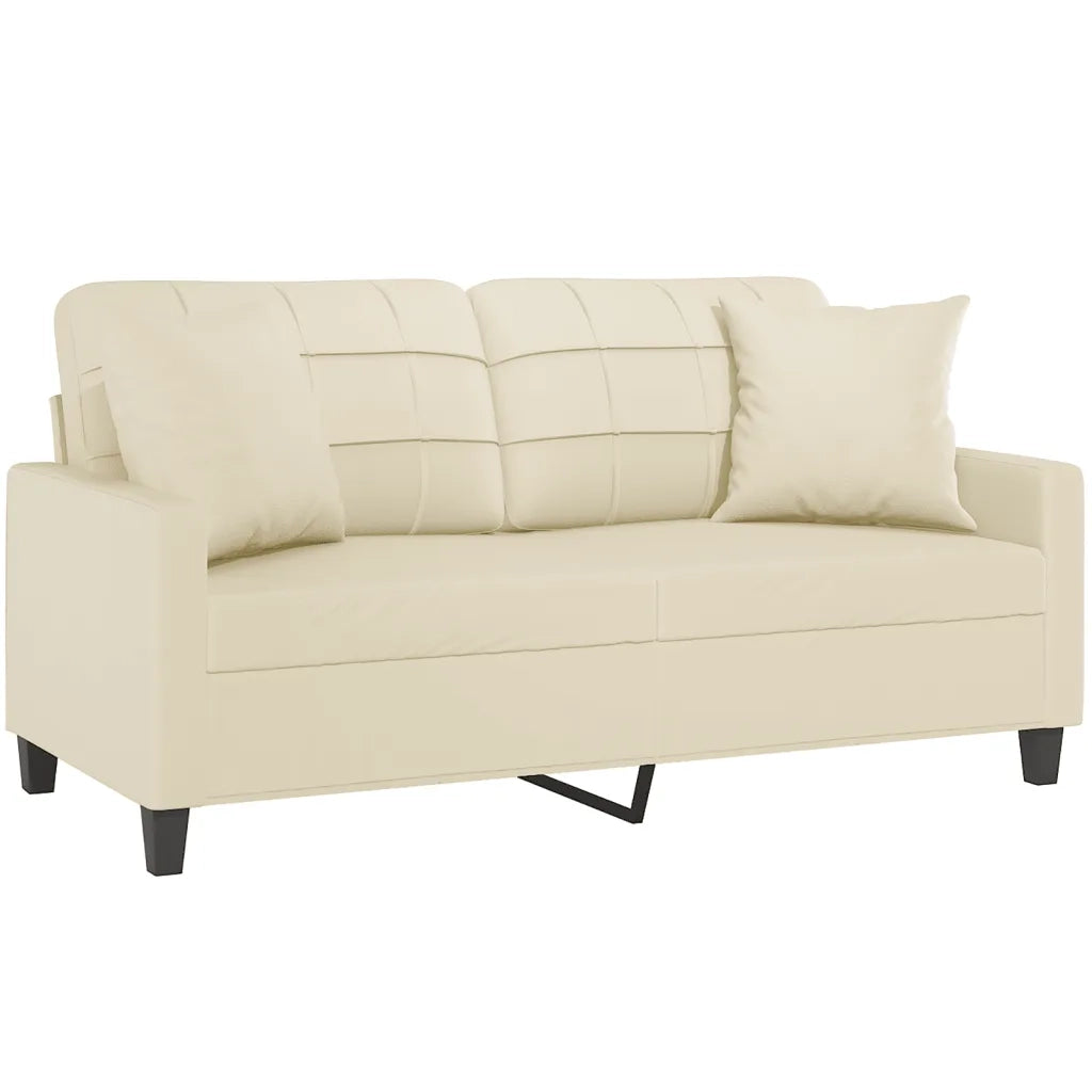 Divano a 2 Posti con Cuscini-Sofa 2 Posti con Cuscini Crema 140 cm in Similpelle 846513