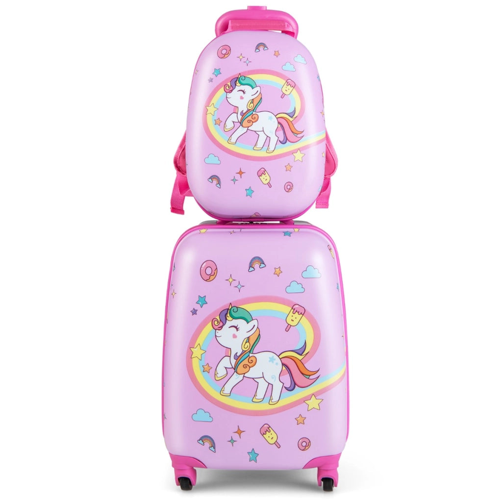 Set di bagagli a mano con ruote per ragazzi e ragazze, Set di valigie rotanti portatili e leggeri da viaggio Rosa-Bagagli e borse