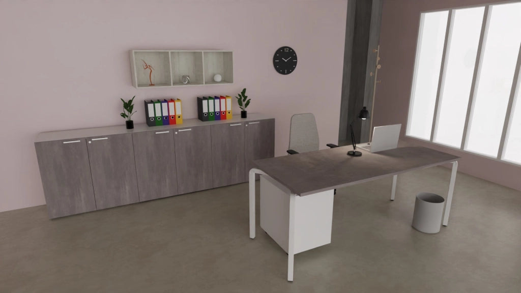 Contenitore ufficio con struttura colore grigio e ante battenti in melaminico cm. 270x43x87h