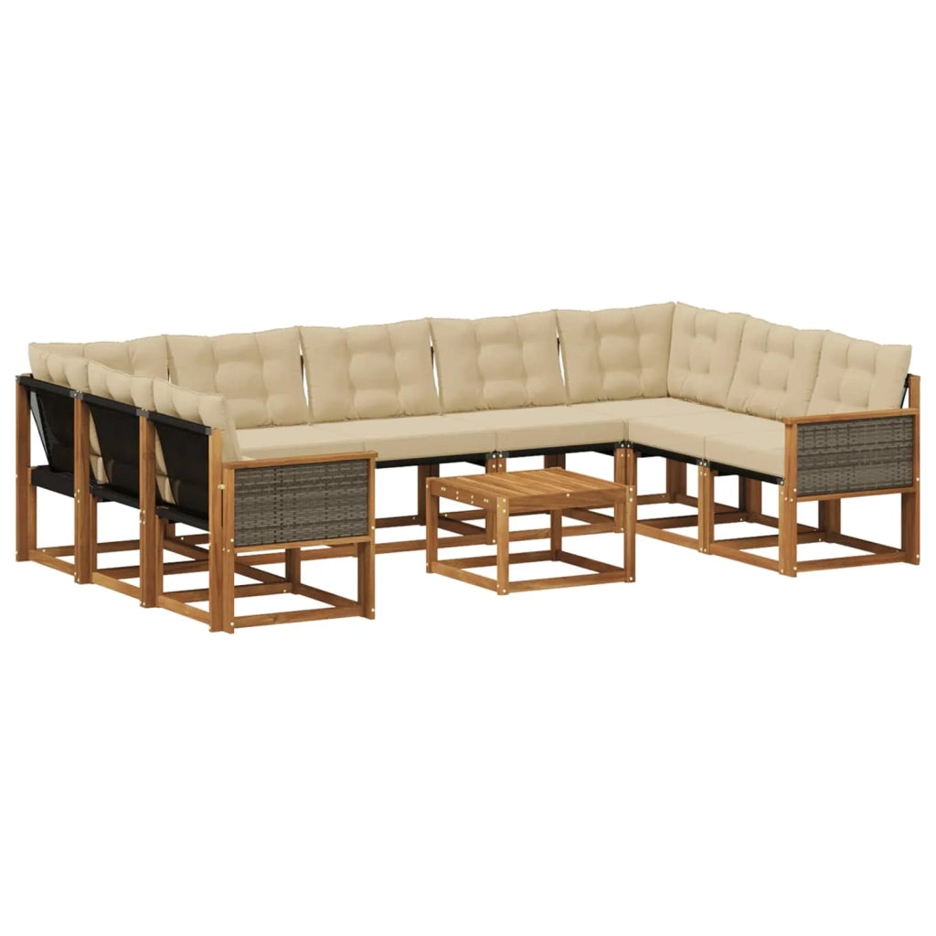Set di divani da esterno con cuscino 10 pcs Naturale e Beige